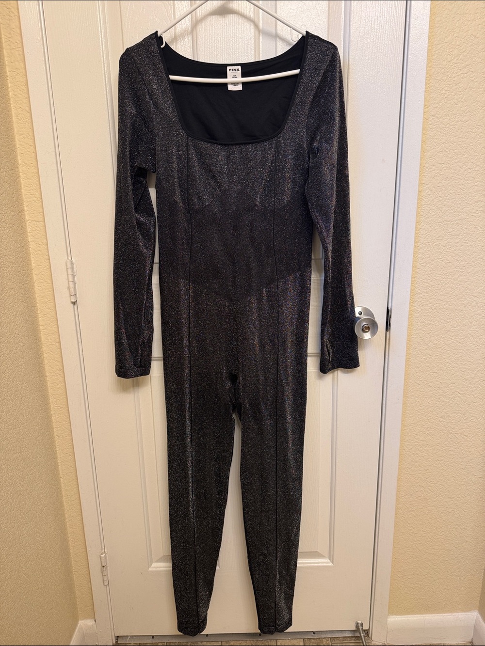 PINK Long Sleeve Sparkle Jumpsuit - Black/Grey